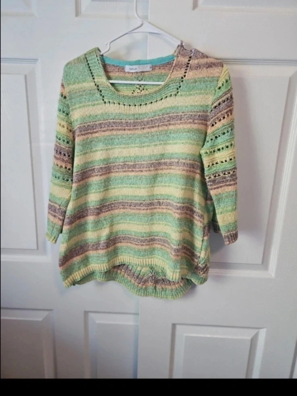 Pastel Green Striped Scoop Neck Sweater - Skovhuss
